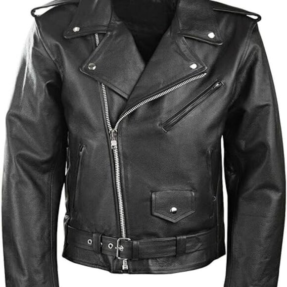 Mens Solid Buffalo Black Leather Classic Motorcycle Size 52 Jacket - Picture 1 of 9